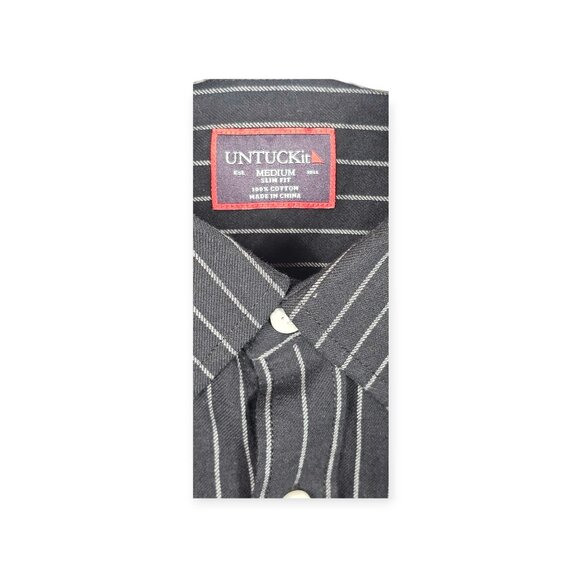 UNTUCKit Pinstripe Slim Fit Shirt - Men's Medium - Black White 100% Cotton - Picture 3 of 7